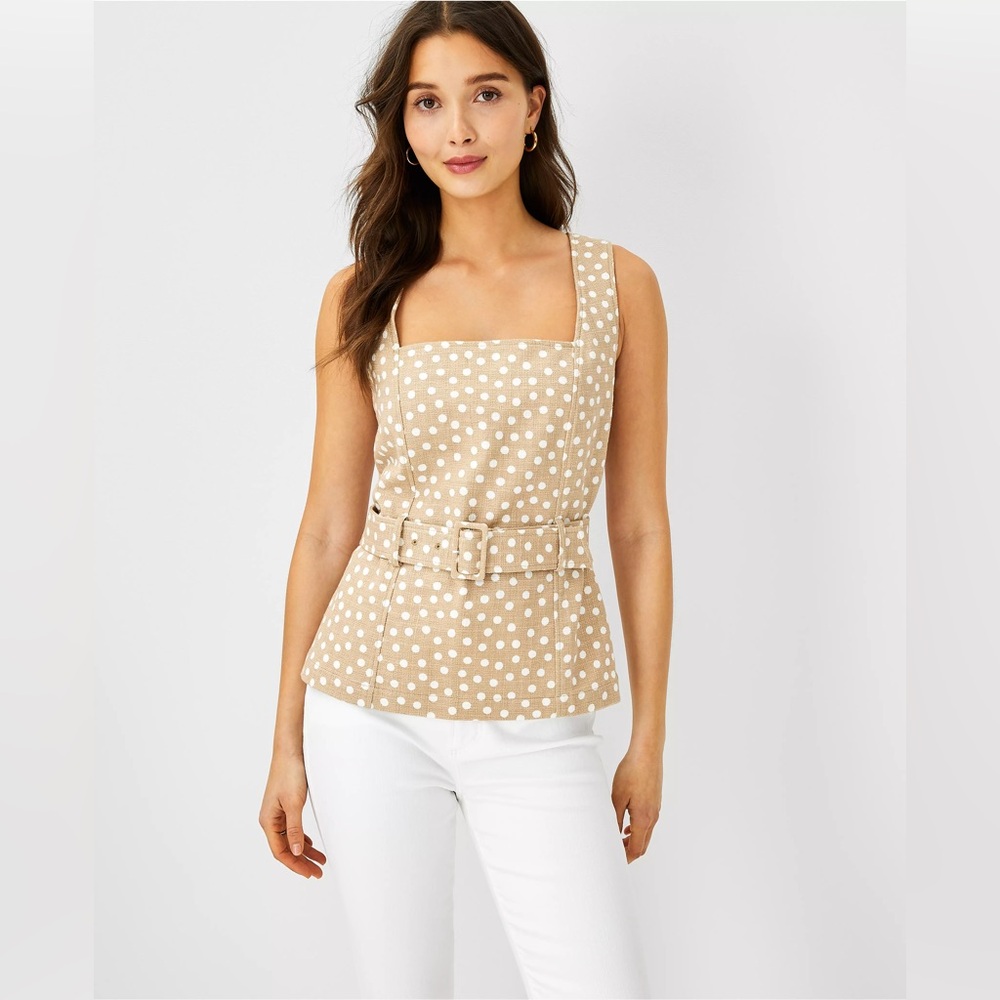 Ann Taylor Dotted Belted Square Neck Shell Top